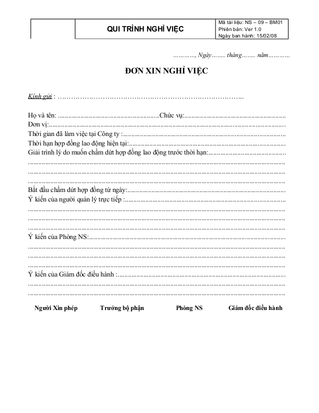 Mẫu đơn xin nghỉ việc